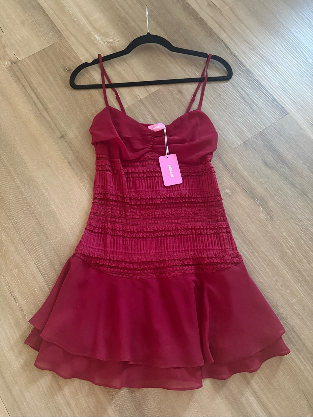 Edikted Red Spaghetti-Strap Tiered Mini Dress